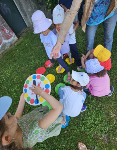 Des enfants qui jouent au Twister sur une pelouse.